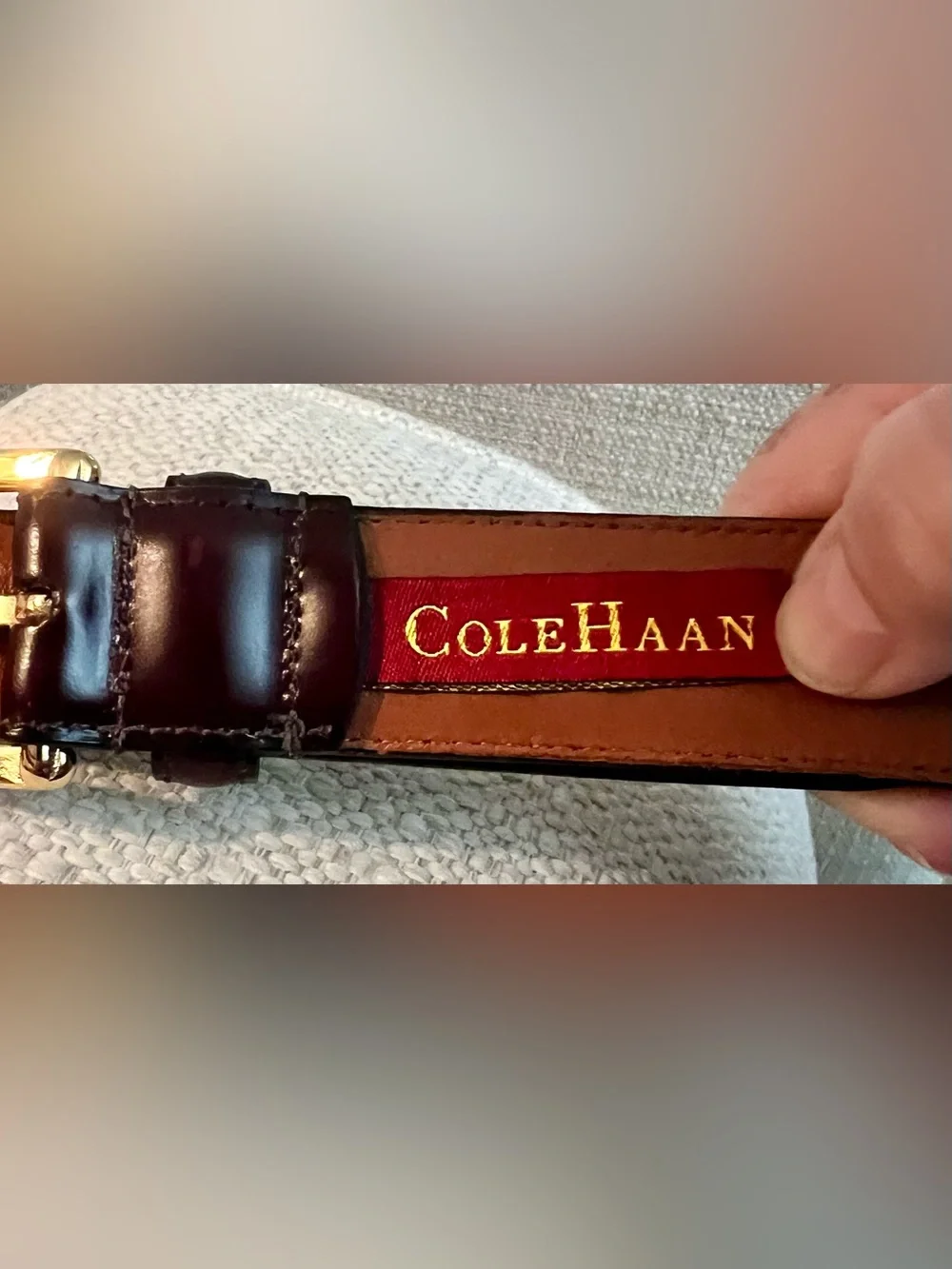 Cole Haan Men's Dark Brown Leather Dress Belt with Gold Buckle Size 36/90.